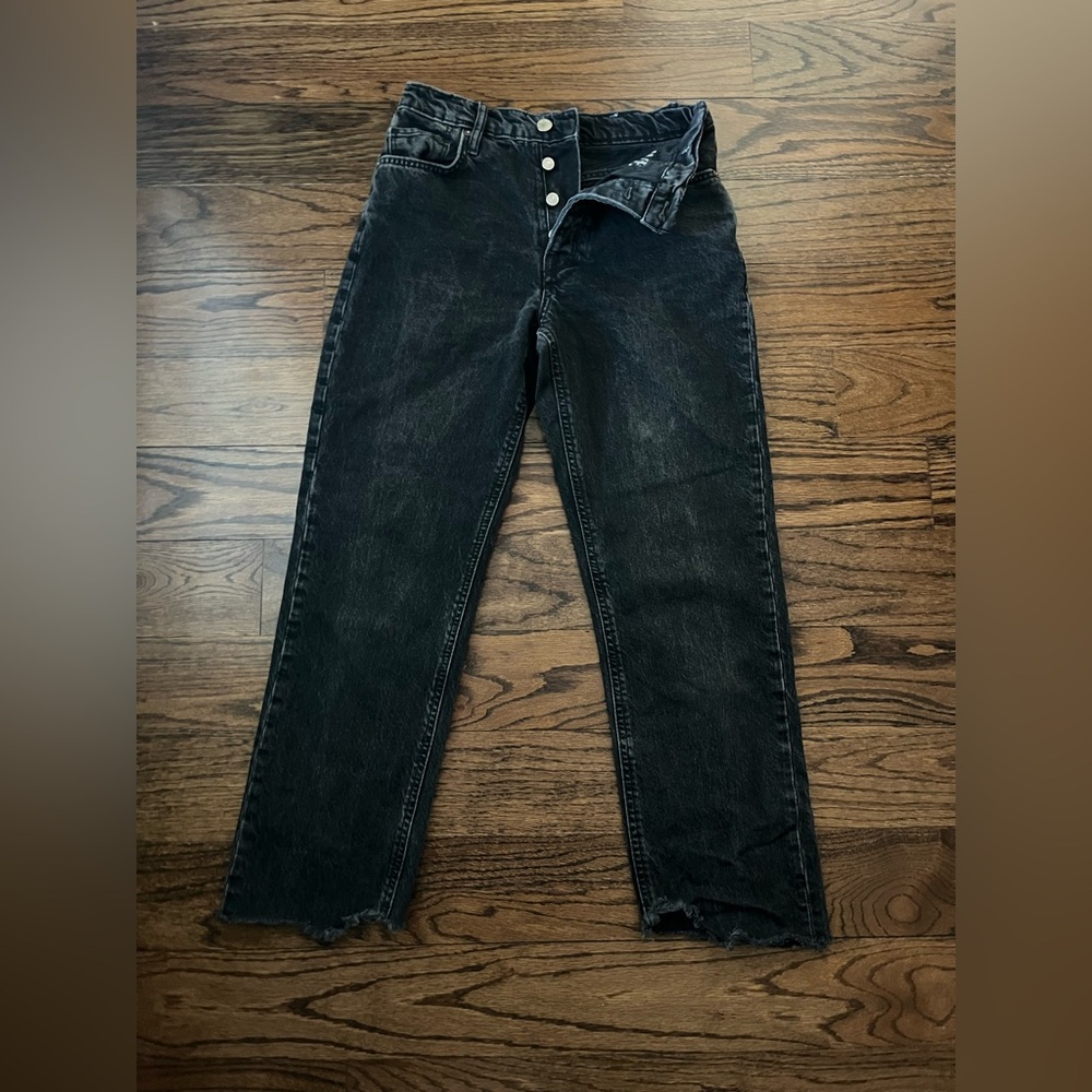We The Free High Waisted Baggy Boyfriend Black Straight Leg Jeans.  Size 25.